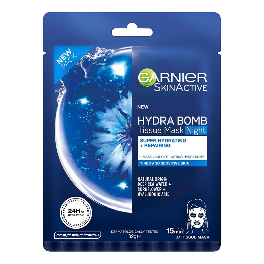 Garnier SkinActive Hydra Bomb Super Hydrating + Repairing Facial Tissue Night Mask For Tired & Sensitive Skin 32 g,1's - Easy Pharmacy LLC