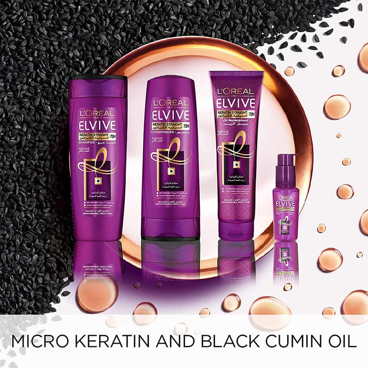 Loreal Paris Elvive Keratin Straight 72H Oil Replacement Cream For Unmanageable & Frizzy Hair 300ml - Easy Pharmacy LLC
