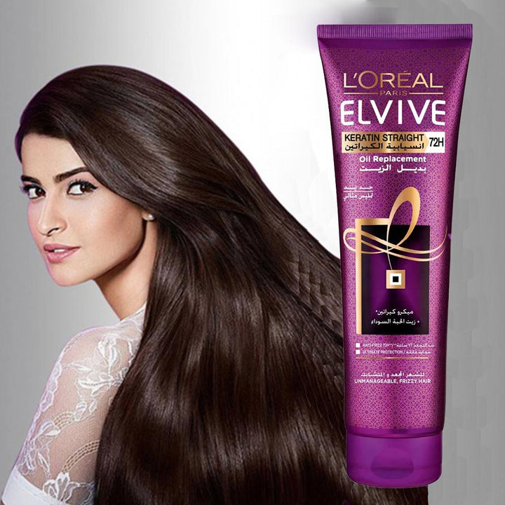 Loreal Paris Elvive Keratin Straight 72H Oil Replacement Cream For Unmanageable & Frizzy Hair 300ml - Easy Pharmacy LLC