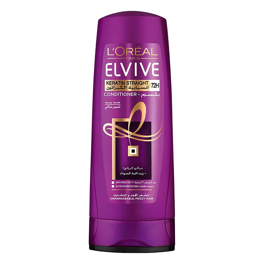 Loreal Paris Elvive Keratin Straight 72H Sleek Conditioner For Unmanageable & Frizzy Hair 400ml - Easy Pharmacy LLC