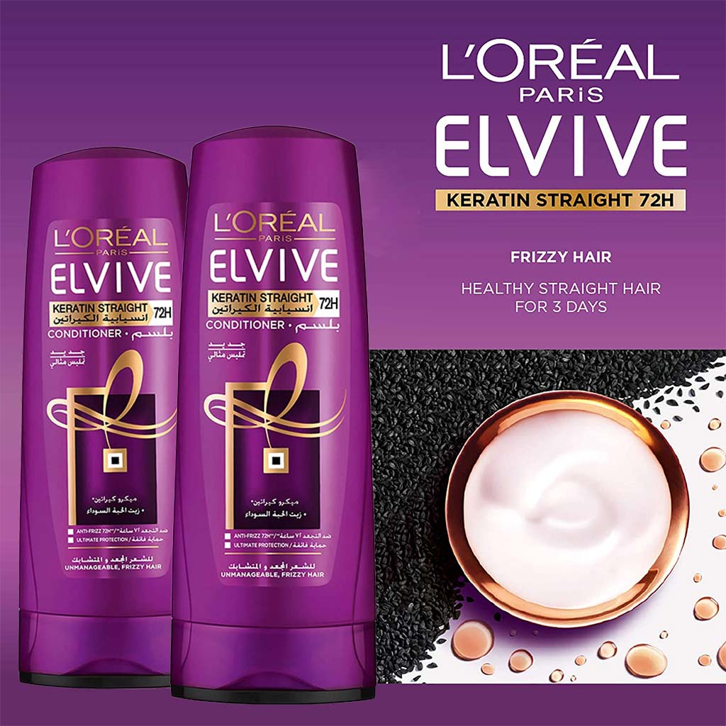 Loreal Paris Elvive Keratin Straight 72H Sleek Conditioner For Unmanageable & Frizzy Hair 400ml - Easy Pharmacy LLC