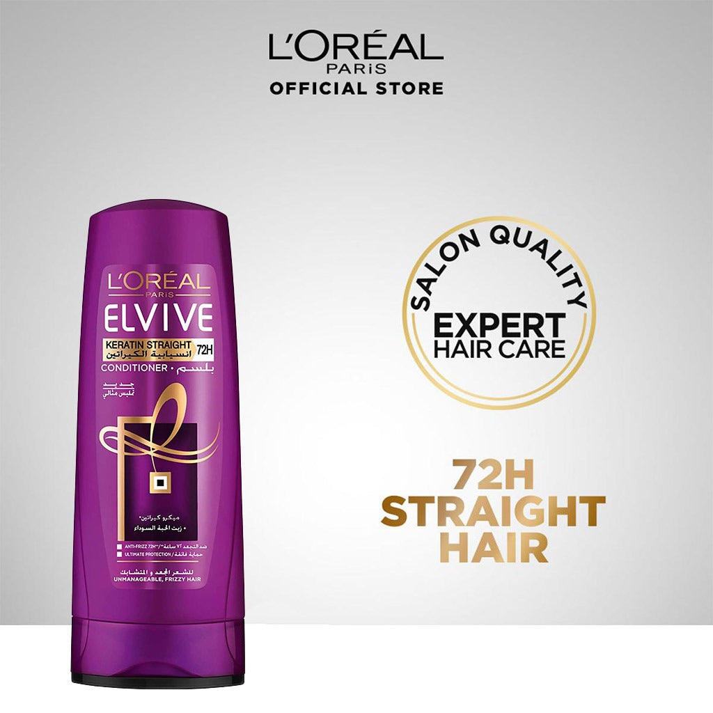Loreal Paris Elvive Keratin Straight 72H Sleek Conditioner For Unmanageable & Frizzy Hair 400ml - Easy Pharmacy LLC