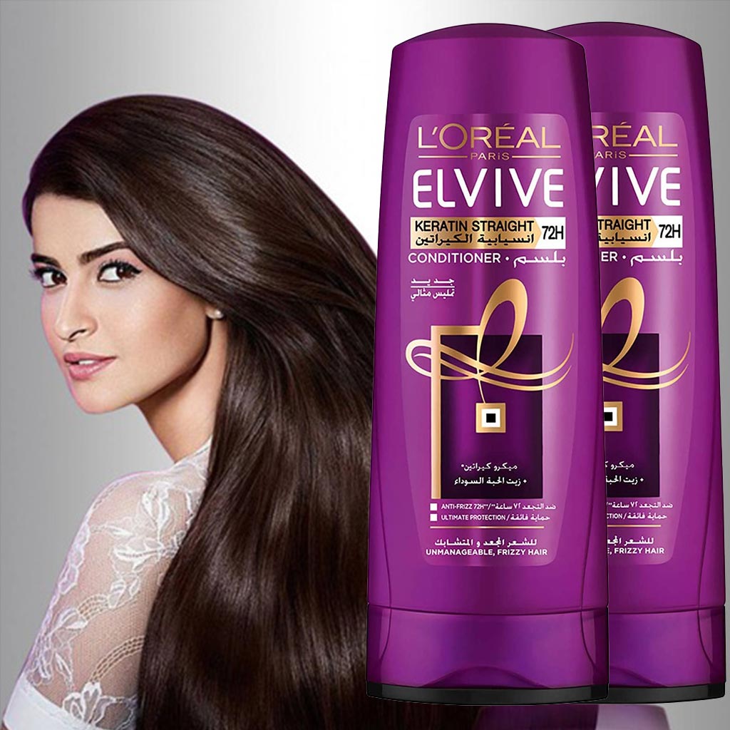 Loreal Paris Elvive Keratin Straight 72H Sleek Conditioner For Unmanageable & Frizzy Hair 400ml - Easy Pharmacy LLC