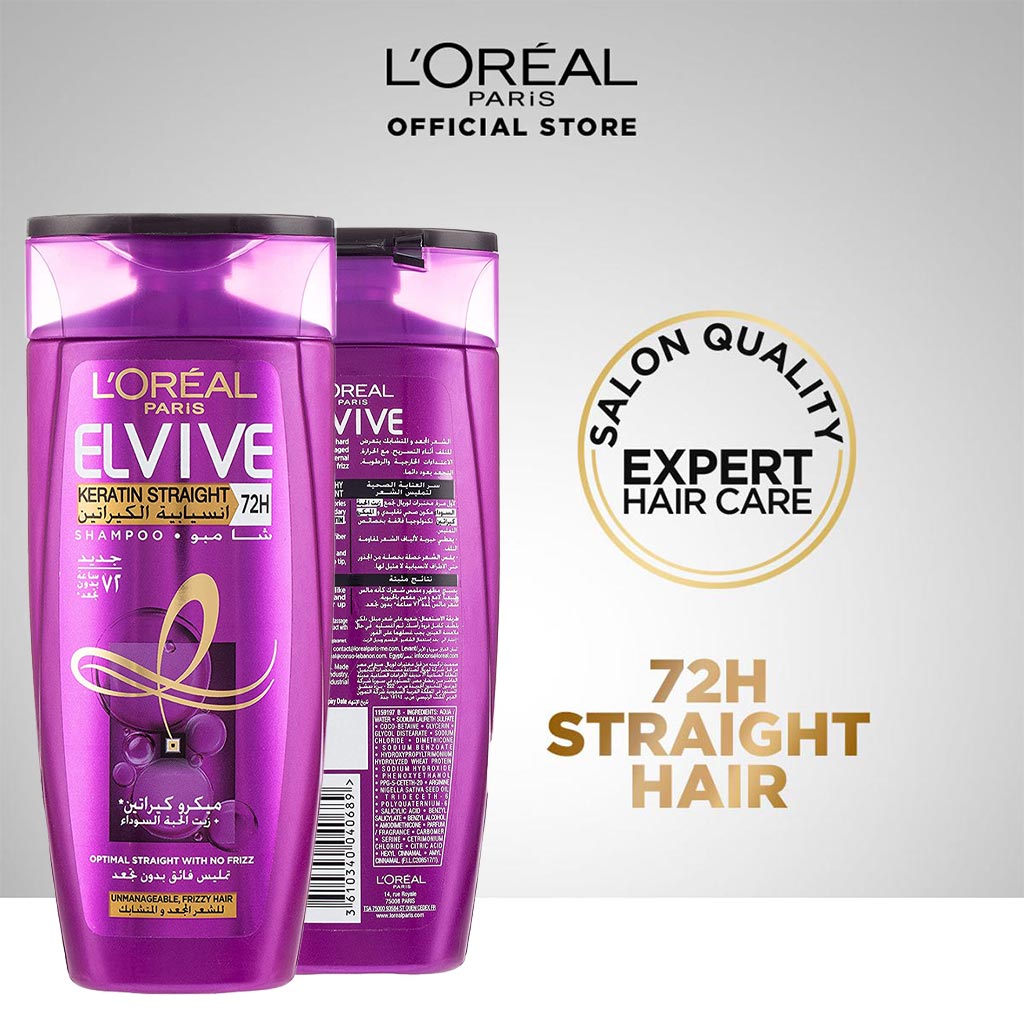 Loreal Paris Elvive Keratin Straight 72H Sleek Shampoo For Unmanageable & Frizzy Hair 200ml - Easy Pharmacy LLC