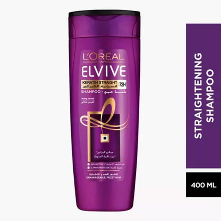 Loreal Paris Elvive Keratin Straight 72H Sleek Shampoo For Unmanageable & Frizzy hair 400ml - Easy Pharmacy LLC