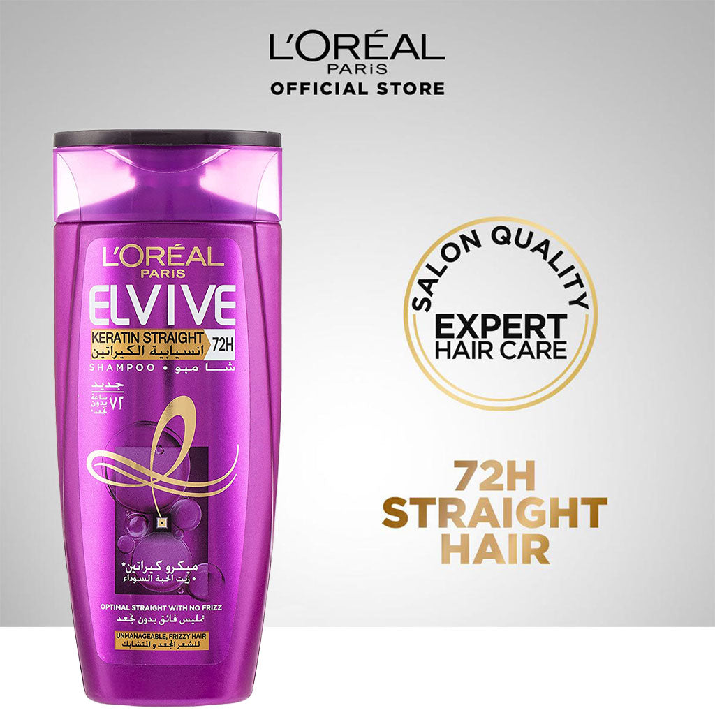 Loreal Paris Elvive Keratin Straight 72H Sleek Shampoo For Unmanageable & Frizzy hair 400ml - Easy Pharmacy LLC