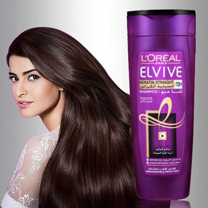 Loreal Paris Elvive Keratin Straight 72H Sleek Shampoo For Unmanageable & Frizzy hair 400ml - Easy Pharmacy LLC