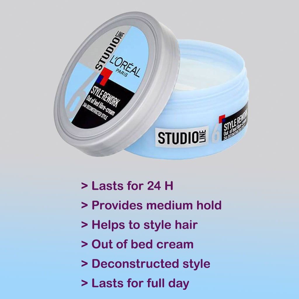 Loreal Studioline Style Rework 24H Out Of Bed Fiber Hair Cream 150 mL - Easy Pharmacy LLC