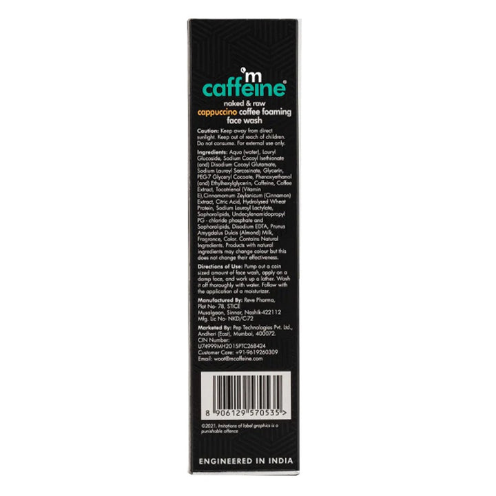 Mcaffeine Naked & Raw Cappuccino Coffee Foaming Face Wash With Vitamin E & Almond Milk 75 mL - Easy Pharmacy LLC