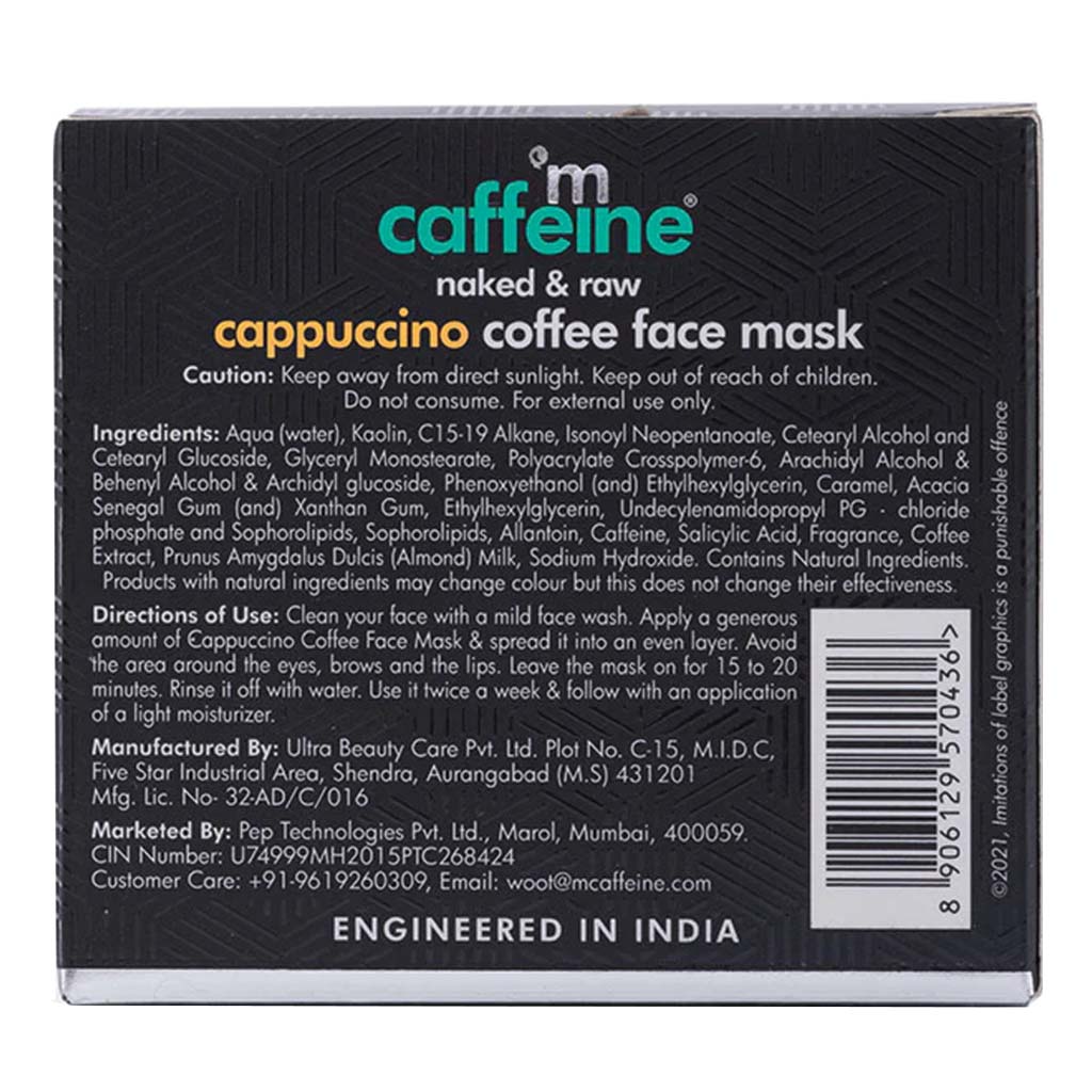 Mcaffeine Naked & Raw Cappuccino Coffee Face Mask With Salicylic Acid & Kaolin Clay 100 g - Easy Pharmacy LLC