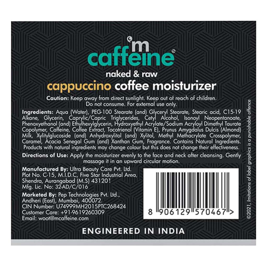 Mcaffeine Naked And Raw Cappuccino Coffee Face Moisturizer With Vitamin E And Almond Milk 50 mL - Easy Pharmacy LLC