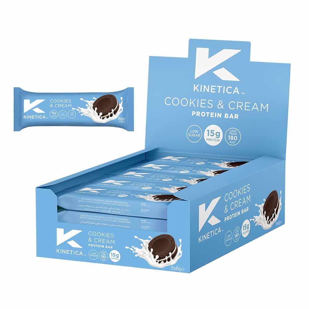 Kinetica Deluxe Protein Bar Cookies And Cream 45 g, 15's - Easy Pharmacy LLC