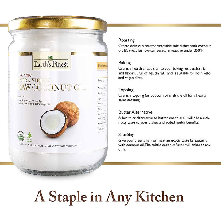 Earth's Finest Organic Extra Virgin Raw Coconut Oil 500 mL - Easy Pharmacy LLC