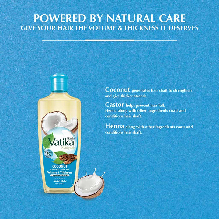 Dabur Vatika Naturals Volume & Thickness Coconut Enriched Hair Oil 200ml - Easy Pharmacy LLC