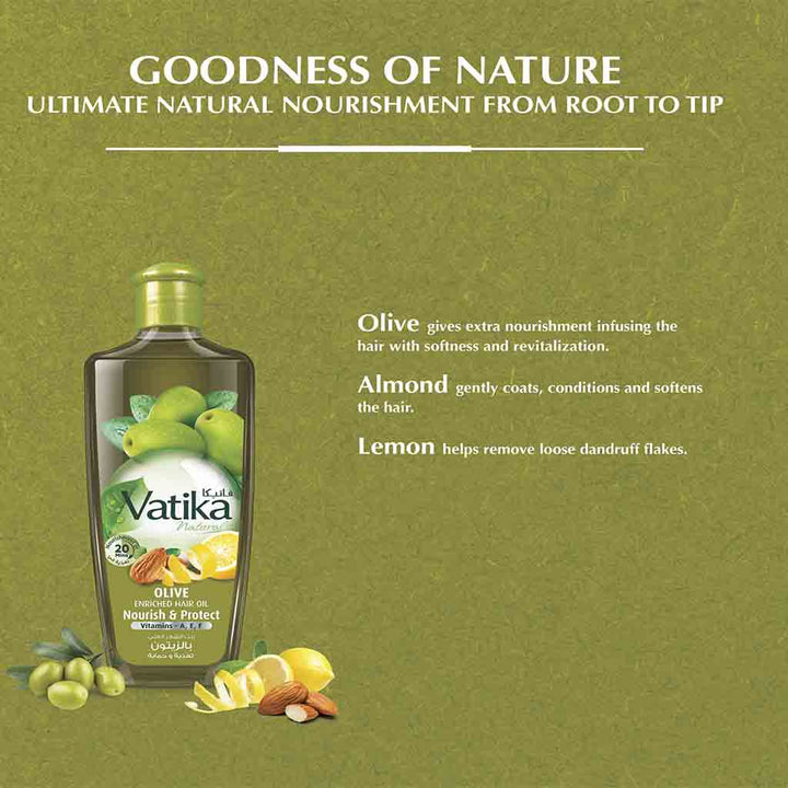 Dabur Vatika Naturals Nourish & Protect Olive Enriched Hair Oil 200ml - Easy Pharmacy LLC
