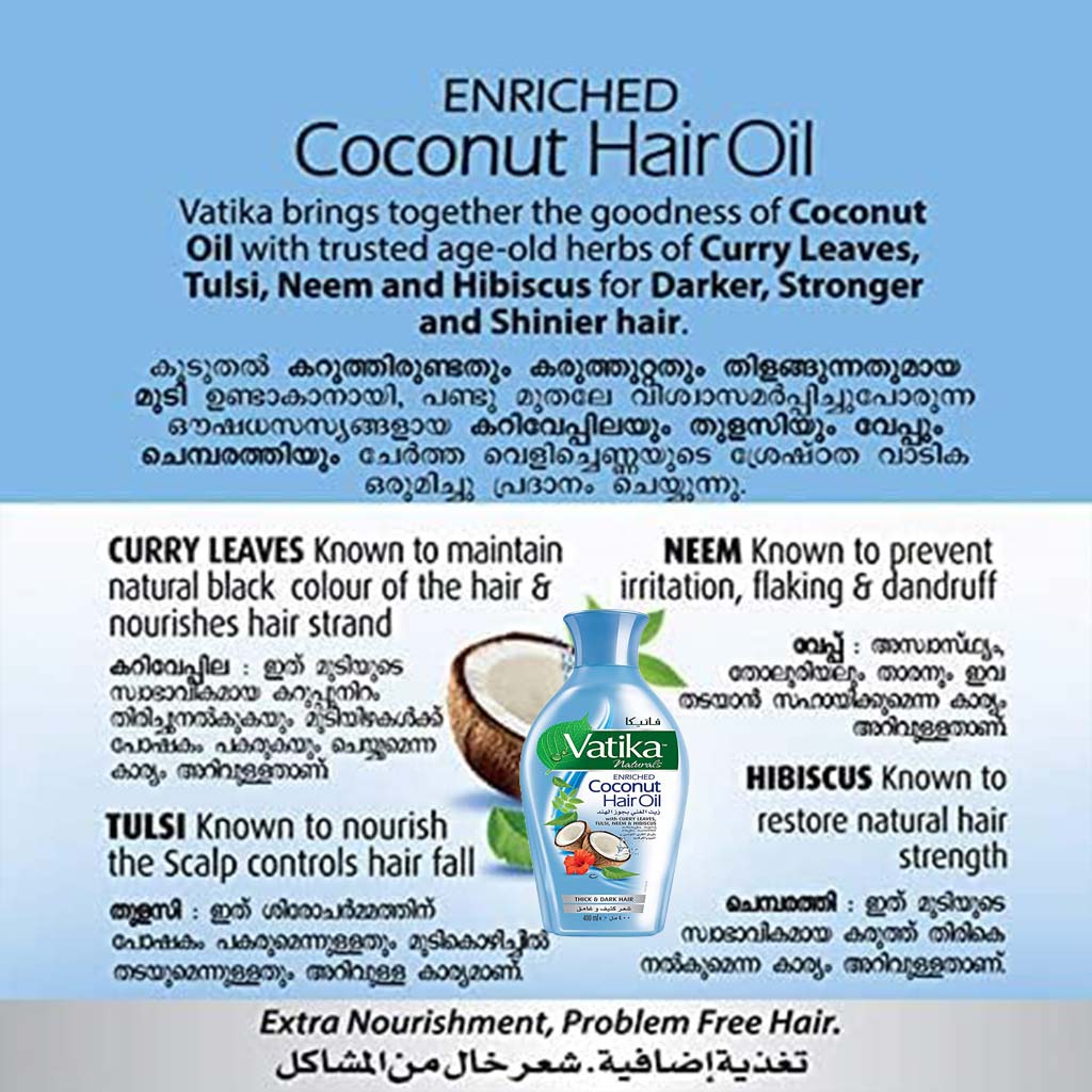 Dabur Vatika Naturals Enriched Coconut Hair Oil With Curry Leaves 400ml - Easy Pharmacy LLC