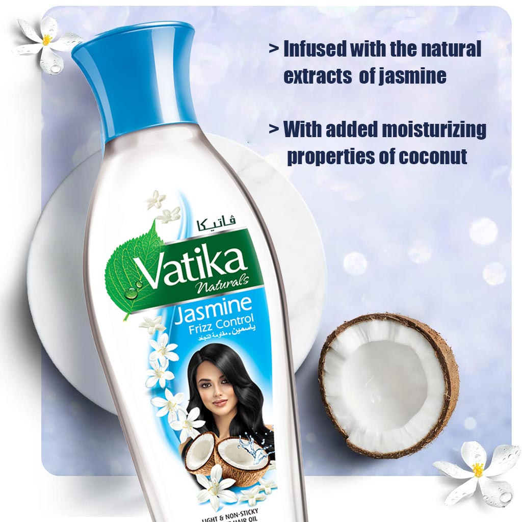 Dabur Vatika Naturals Jasmine Frizz Control Coconut Hair Oil 250ml - Easy Pharmacy LLC