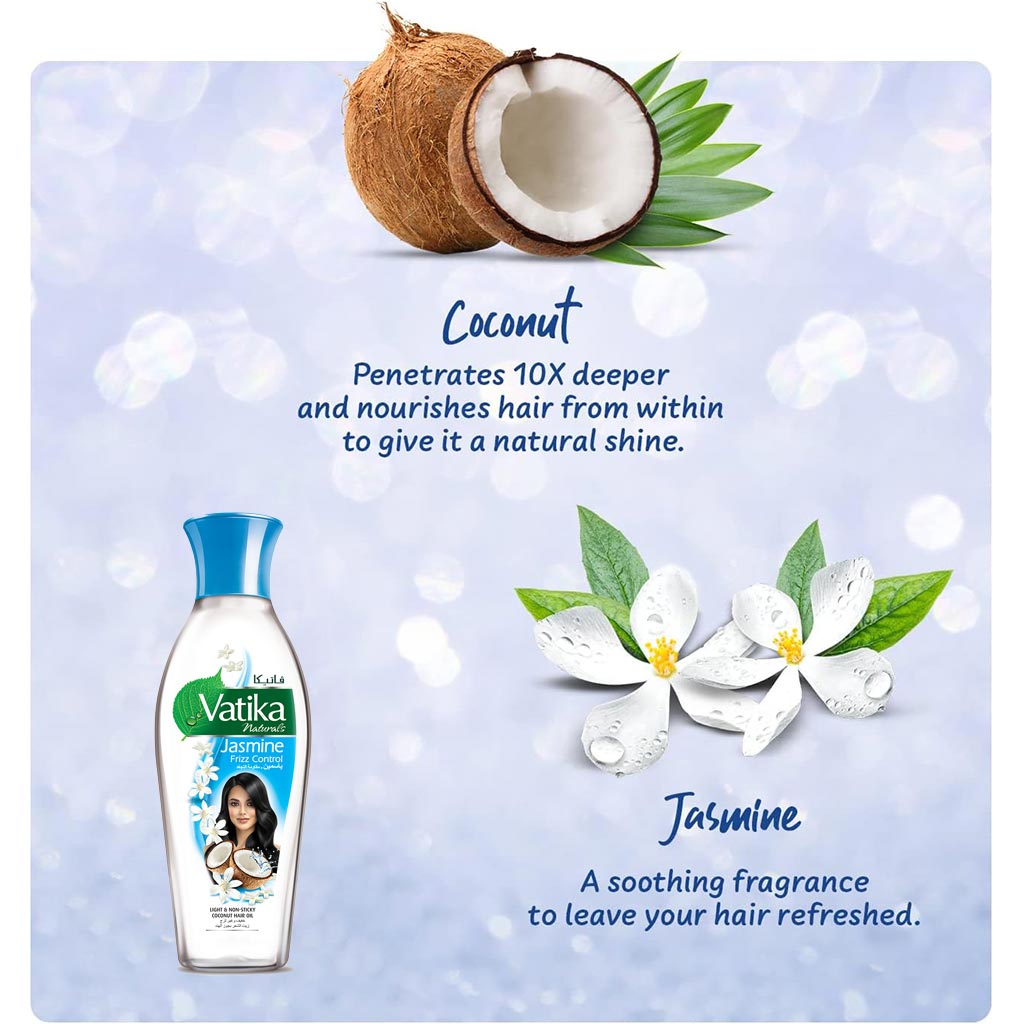 Dabur Vatika Naturals Jasmine Frizz Control Coconut Hair Oil 250ml - Easy Pharmacy LLC