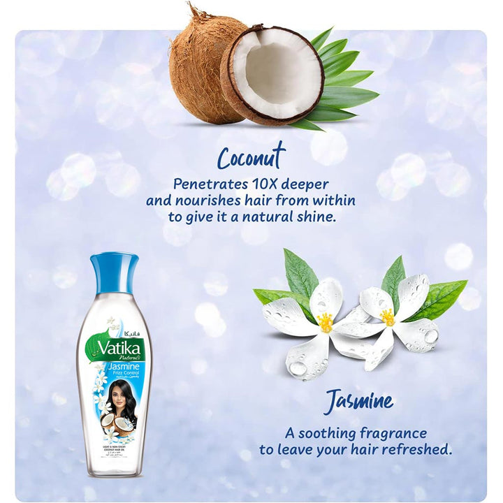 Dabur Vatika Naturals Jasmine Frizz Control Coconut Hair Oil 250ml - Easy Pharmacy LLC