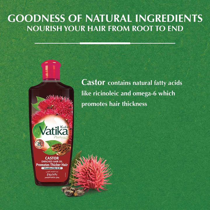 Dabur Vatika Naturals Castor Enriched Hair Oil For Thicker Hair 200ml - Easy Pharmacy LLC