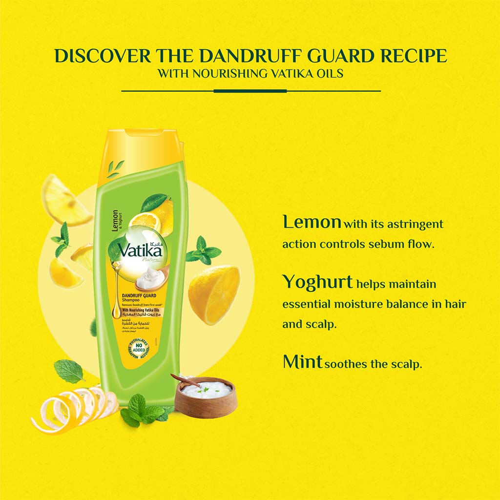 Dabur Vatika Naturals Lemon & Yoghurt Dandruff Guard Shampoo With Nourishing Vatika Oil 200ml - Easy Pharmacy LLC