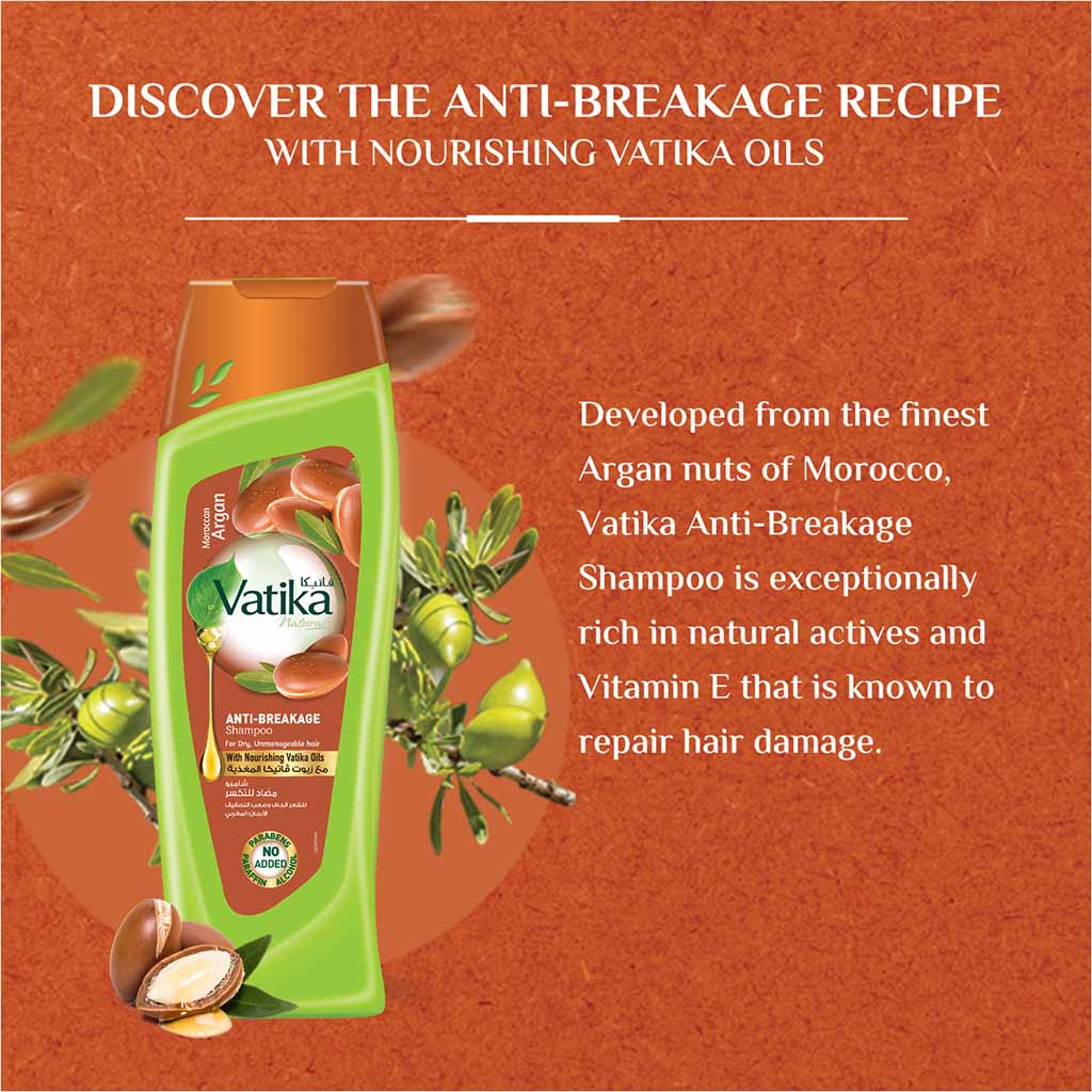 Dabur Vatika Naturals Moroccan Argan Anti-Breakage Shampoo For Dry & Unmanageable Hair 400ml - Easy Pharmacy LLC