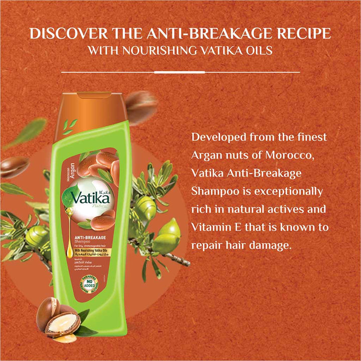 Dabur Vatika Naturals Moroccan Argan Anti-Breakage Shampoo For Dry & Unmanageable Hair 400ml - Easy Pharmacy LLC