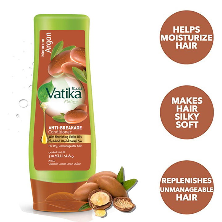 Dabur Vatika Naturals Moroccan Argan Anti-Breakage Conditioner For Dry & Unmanageable Hair 200ml - Easy Pharmacy LLC