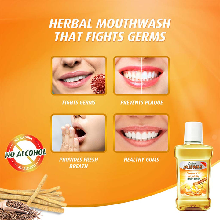Dabur Miswak Germ Kill Mouthwash 250 mL - Easy Pharmacy LLC