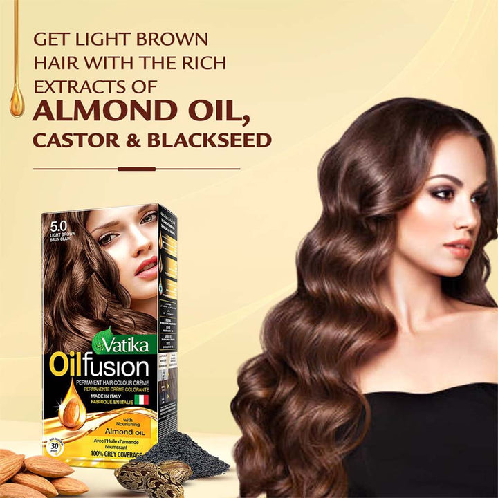 Dabur Vatika Oil Fusion Permanent Hair Color Light Brown 108ml - Easy Pharmacy LLC