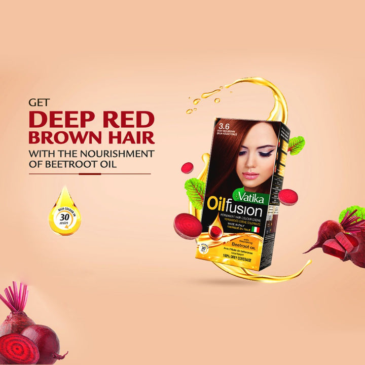 Dabur Vatika Oil Fusion Permanent Hair Color Deep Red Brown 108ml - Easy Pharmacy LLC