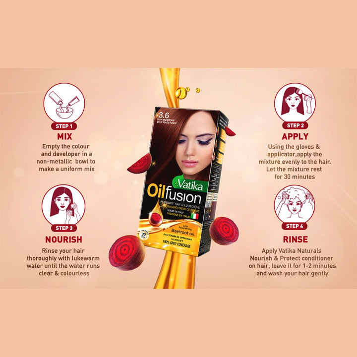 Dabur Vatika Oil Fusion Permanent Hair Color Deep Red Brown 108ml - Easy Pharmacy LLC