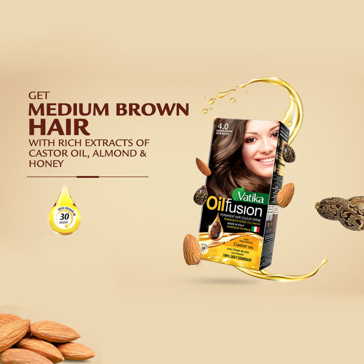 Dabur Vatika Oil Fusion Permanent Hair Color Medium Brown 108ml - Easy Pharmacy LLC