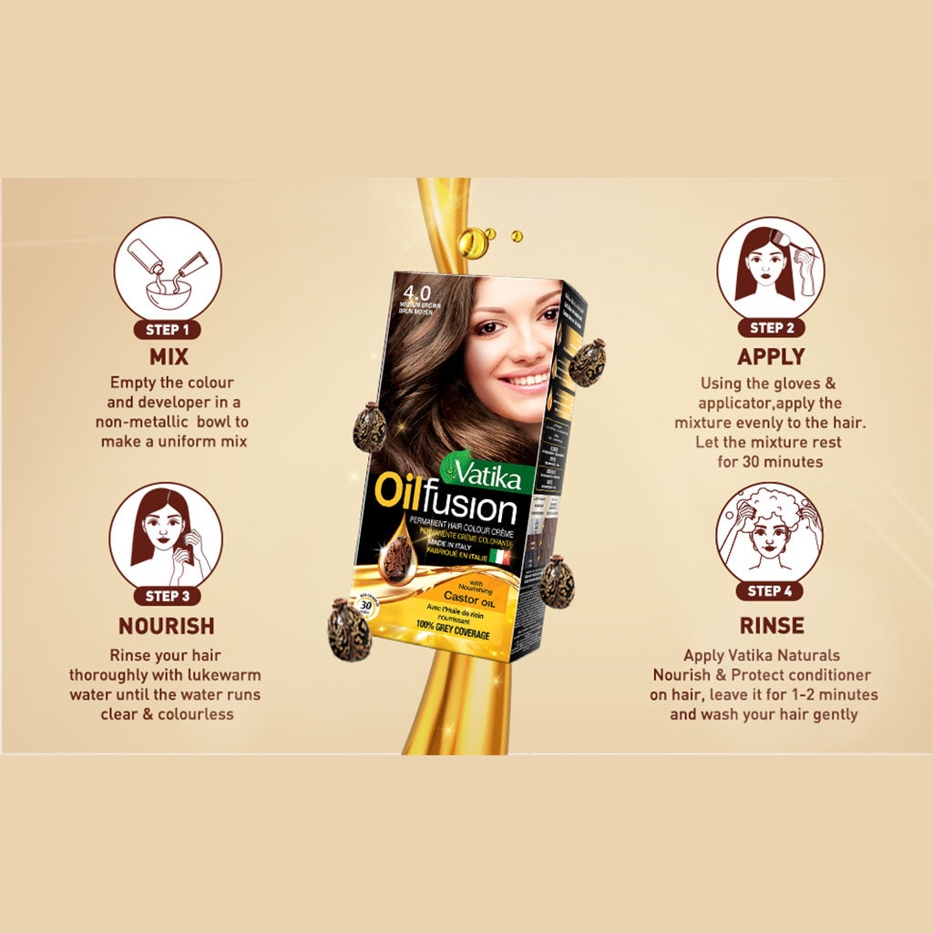 Dabur Vatika Oil Fusion Permanent Hair Color Medium Brown 108ml - Easy Pharmacy LLC