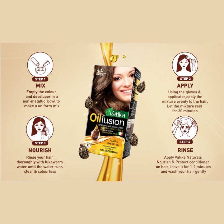 Dabur Vatika Oil Fusion Permanent Hair Color Medium Brown 108ml - Easy Pharmacy LLC