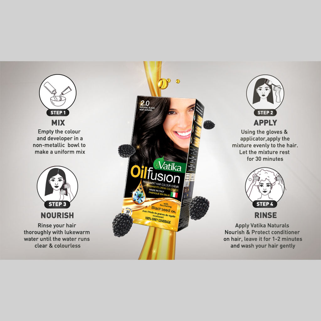 Dabur Vatika Oil Fusion Permanent Hair Color Black 108ml - Easy Pharmacy LLC