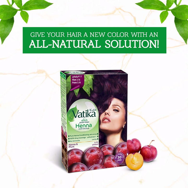Dabur Vatika Ammonia Free Henna Hair Color 3.16 Plum 10g - Easy Pharmacy LLC