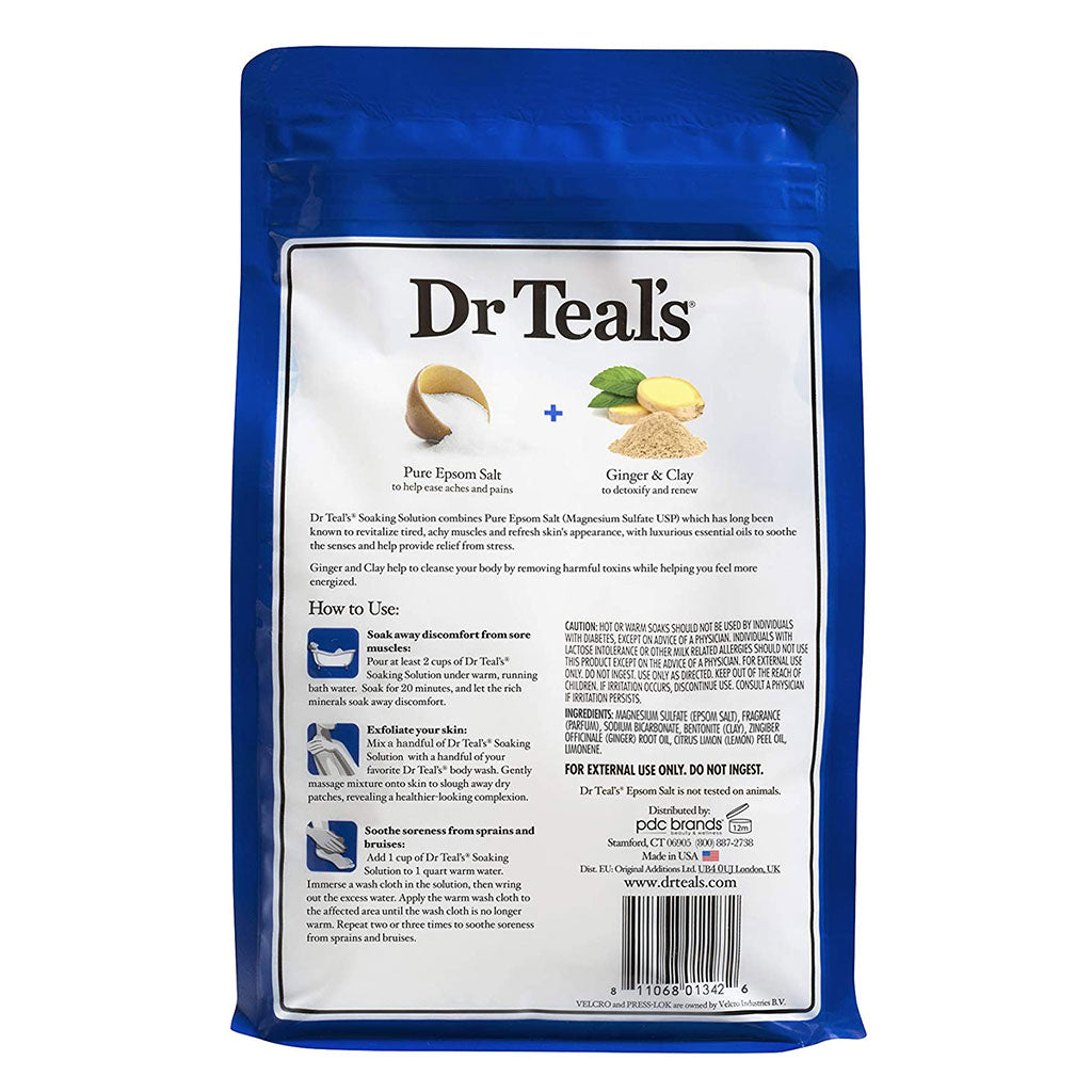 Dr Teal's Pure Epsom Salt Soaking Solution Ginger And Clay 1036 g - Easy Pharmacy LLC