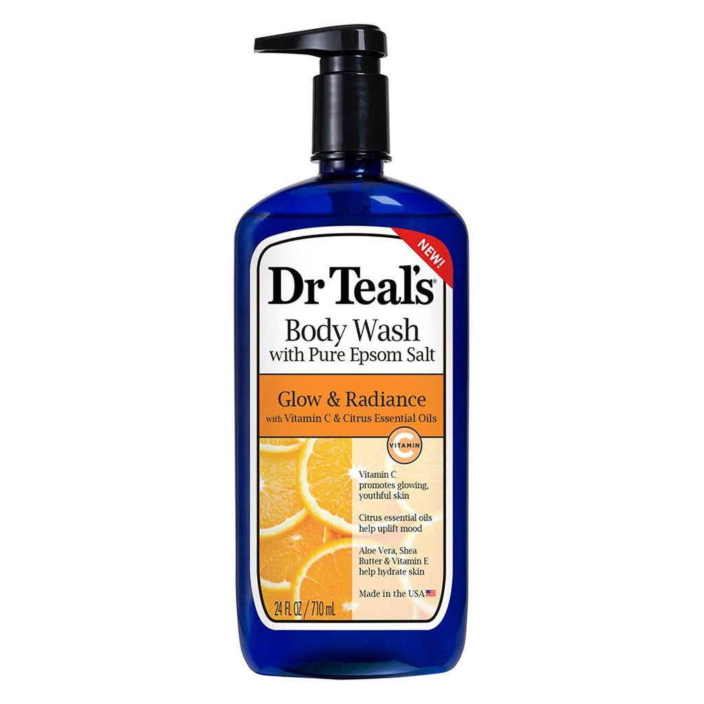 Dr Teal's Pure Epsom Salt Glow & Radiance Body Wash With Vitamin C & Citrus Essential Oils 710 mL - Easy Pharmacy LLC