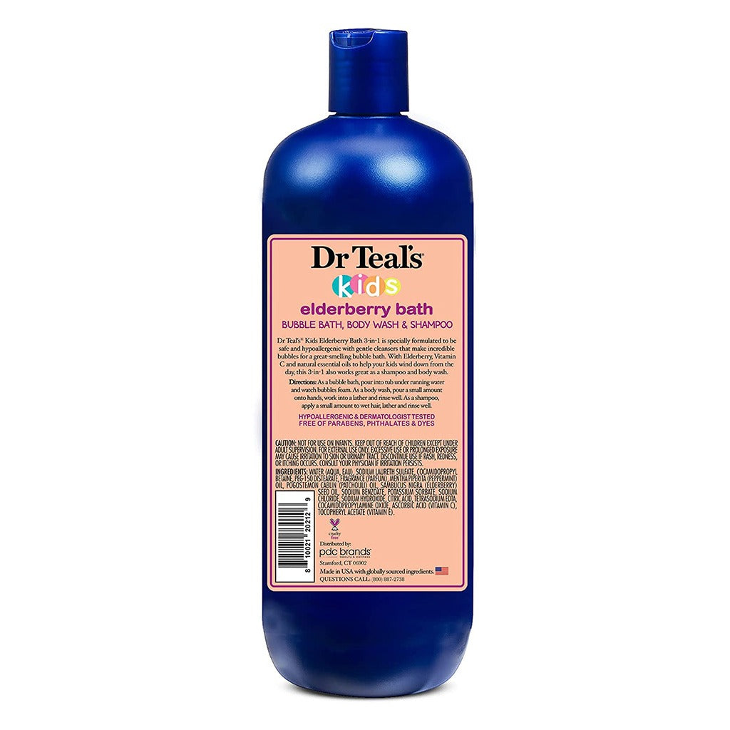 Dr Teal's Kids 3 In 1 Bubble Bath, Body Wash & Shampoo, Elderberry Bath With Vitamin C & Essential Oils 591ml - Easy Pharmacy LLC