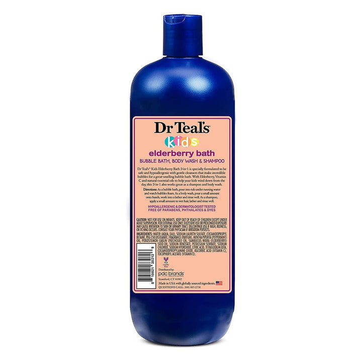 Dr Teal's Kids 3 In 1 Bubble Bath, Body Wash & Shampoo, Elderberry Bath With Vitamin C & Essential Oils 591ml - Easy Pharmacy LLC