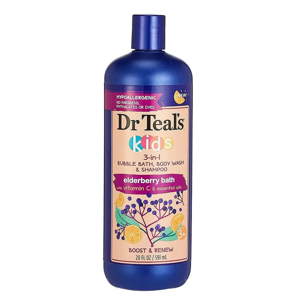 Dr Teal's Kids 3 In 1 Bubble Bath, Body Wash And Shampoo Elderberry Bath With Vitamin C 591 ml