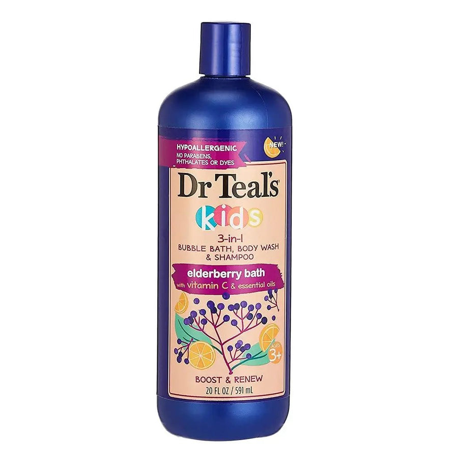 Dr Teal's Kids 3 In 1 Bubble Bath, Body Wash And Shampoo Elderberry Bath With Vitamin C 591 ml
