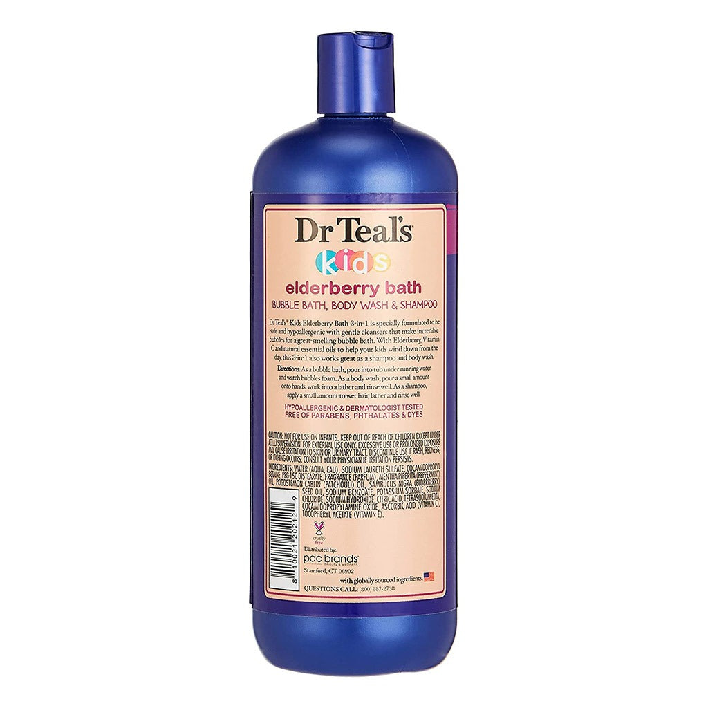 Dr Teal's Kids 3 In 1 Bubble Bath, Body Wash And Shampoo Elderberry Bath With Vitamin C 591 mL - Easy Pharmacy LLC