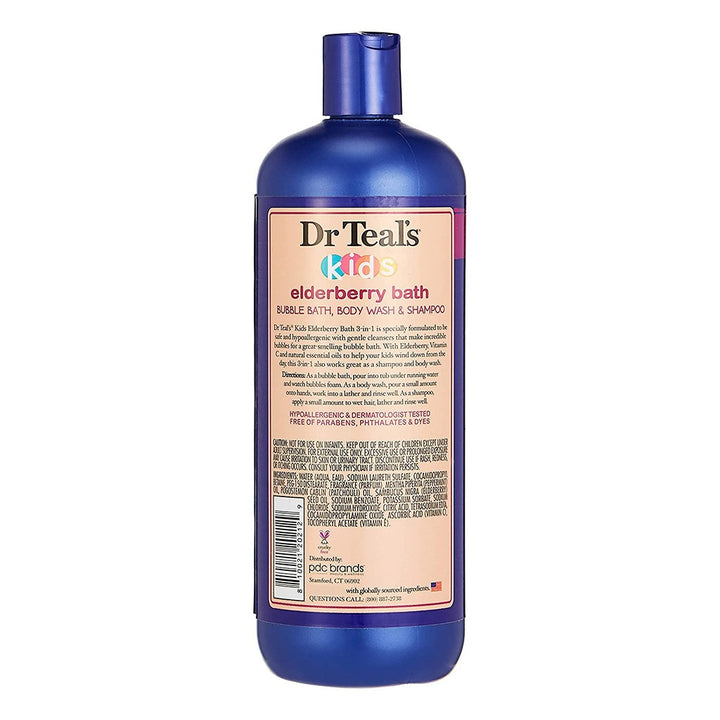 Dr Teal's Kids 3 In 1 Bubble Bath, Body Wash And Shampoo Elderberry Bath With Vitamin C 591 mL - Easy Pharmacy LLC