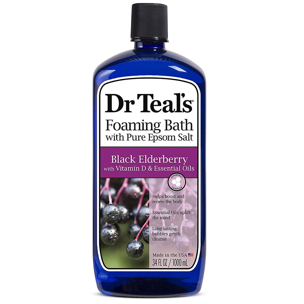 Dr Teal's Foaming Bath With Pure Epsom Salt Black Elderberry With Vitamin D & Essential Oils 1000 mL - Easy Pharmacy LLC