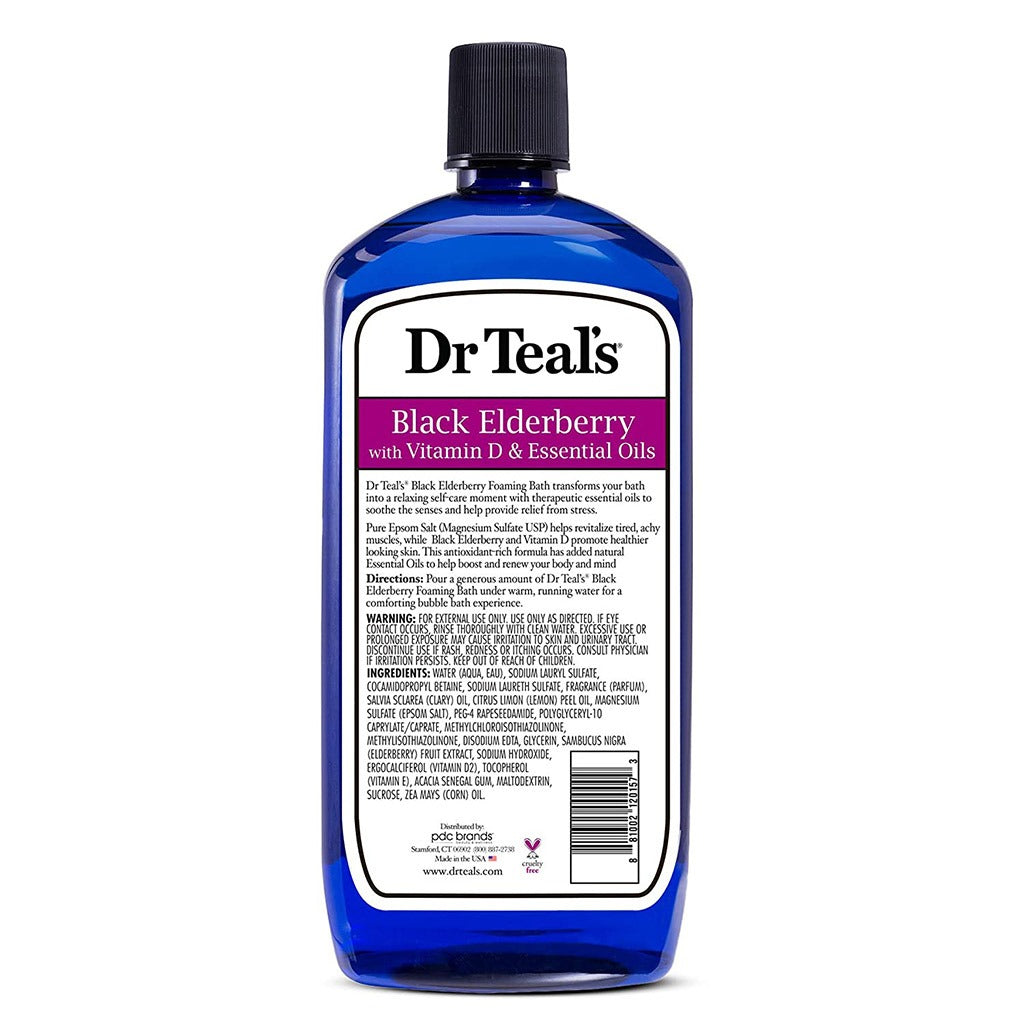 Dr Teal's Foaming Bath With Pure Epsom Salt Black Elderberry With Vitamin D & Essential Oils 1000 mL - Easy Pharmacy LLC