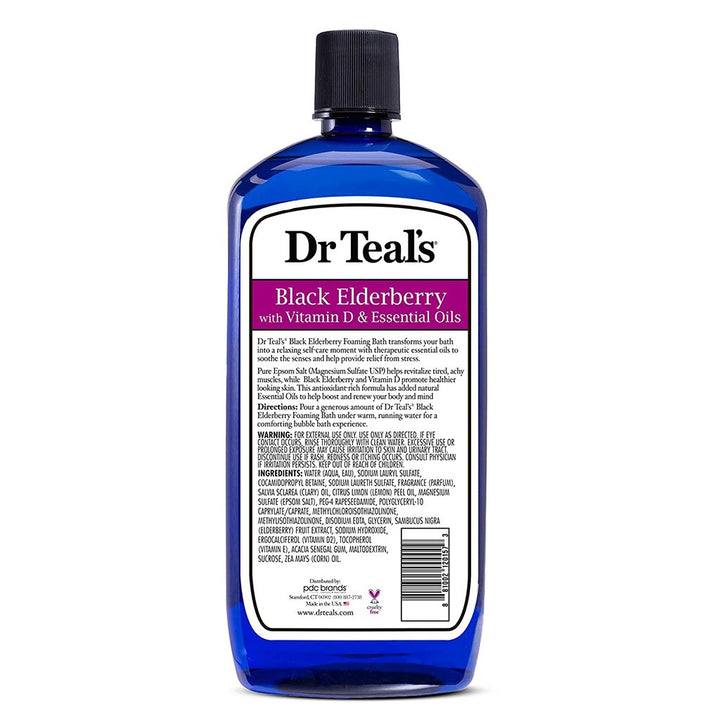 Dr Teal's Foaming Bath With Pure Epsom Salt Black Elderberry With Vitamin D & Essential Oils 1000 mL - Easy Pharmacy LLC