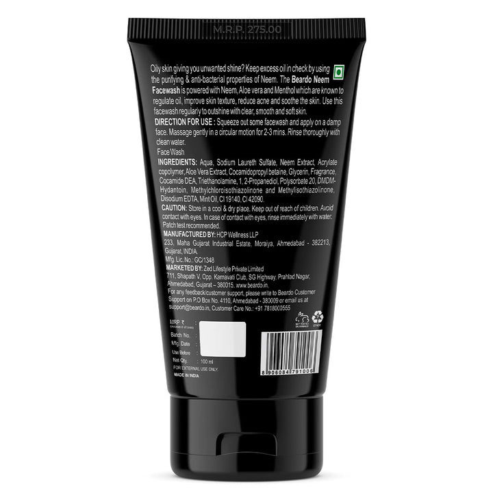 Beardo Naturals Men's Oil Control Neem Face Wash 100ml - Easy Pharmacy LLC