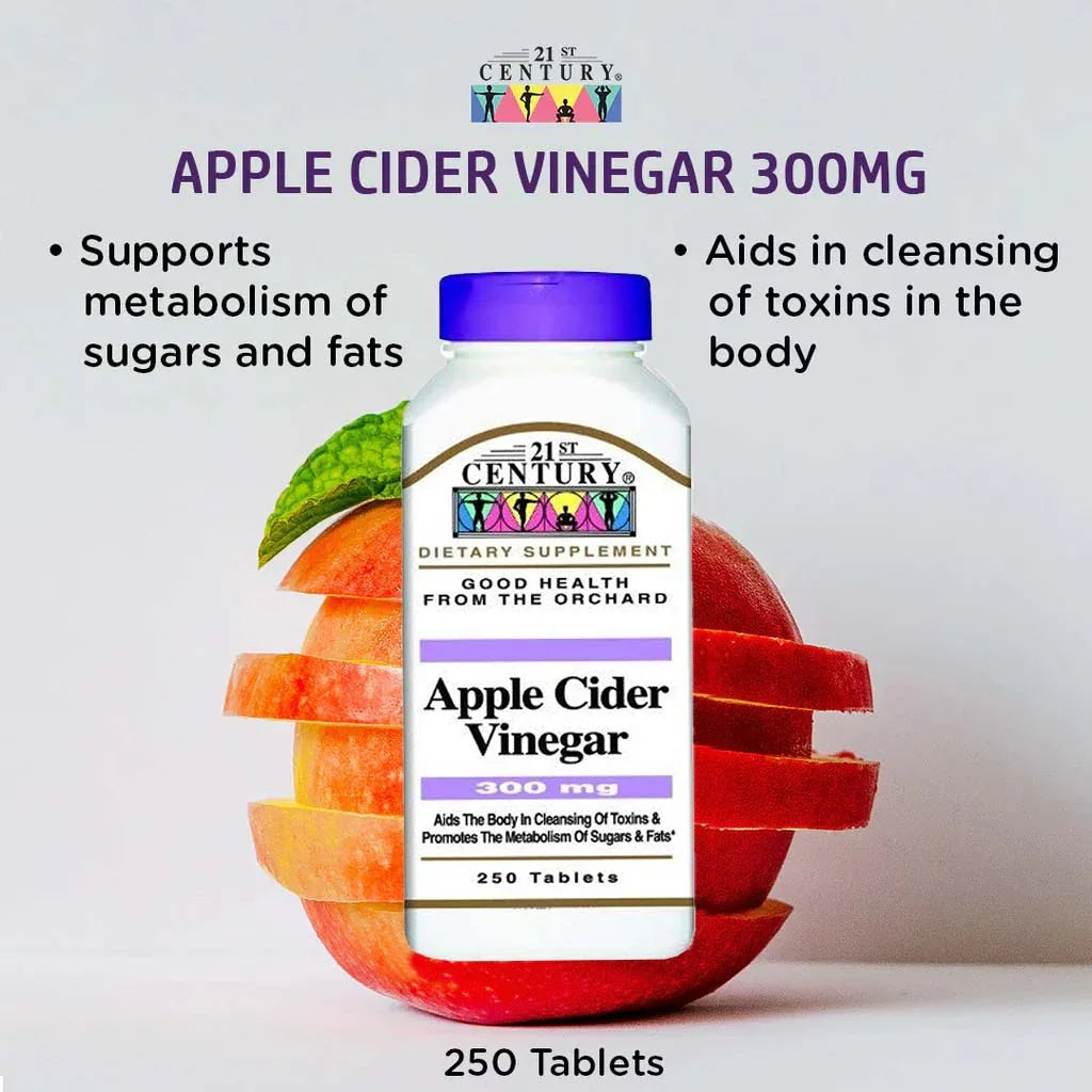 21st Century Apple Cider Vinegar 300mg Tablets For Detoxification & Metabolism Support, Pack of 250's - Easy Pharmacy LLC